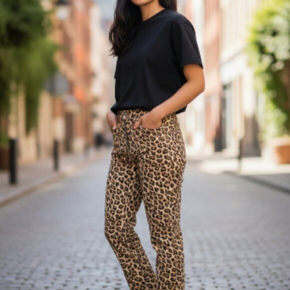 Forever 21 Leopard Print High Rise Jeans Women’s Large - Picture 2 of 6